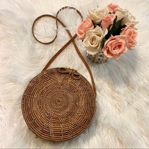Round Woven Basket Straw Crossbody Bag